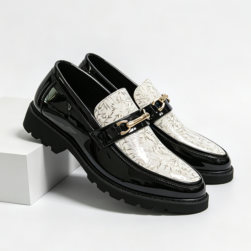 Men Formal Wear Shoes - Men Two Tone Bamboo Print Patent