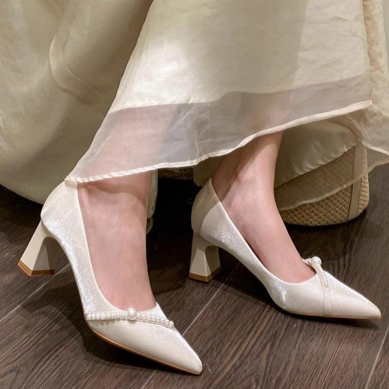 Men Formal Wear Shoes - Elegant Pearl Embellished Pointed Toe Block