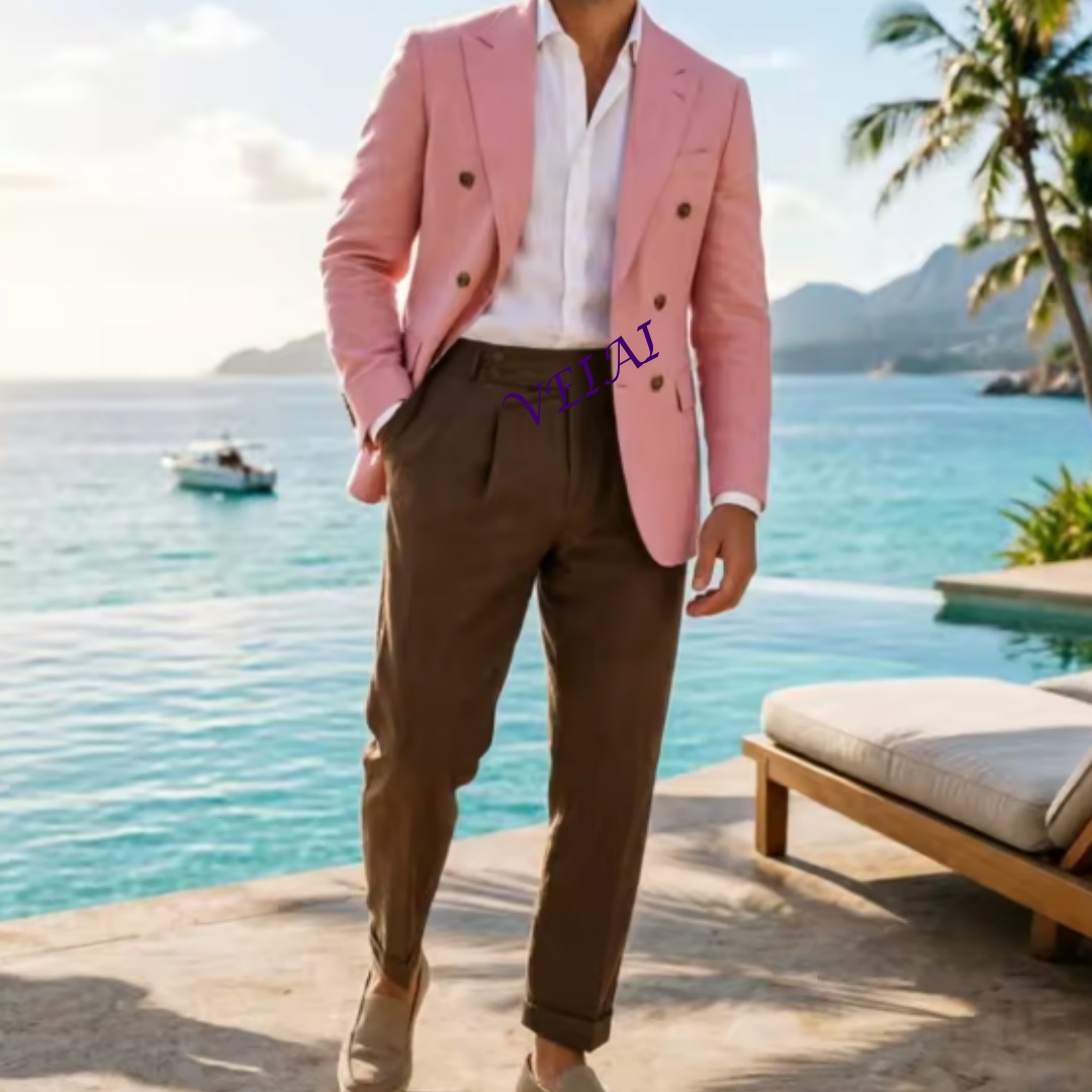 Elegant Formal Men'S Wear - Customized 2 Piece Beige Linen Men's
