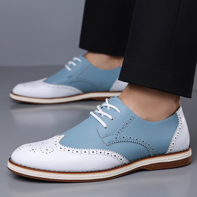 Mens White Blue Two Tone Brogu - Men Formal Wear Shoes recension och pris