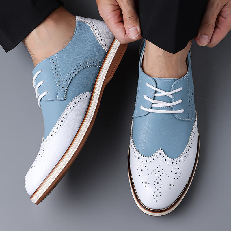 Mens White Blue Two Tone Brogu - Men Formal Wear Shoes recension och pris